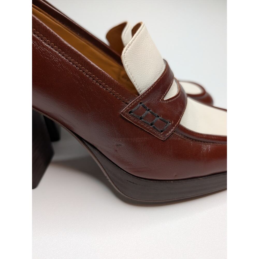 SEZANE Brown White Two Tone Leather Chunky Platform High Heel Jessie Loafers 41 - Picture 6 of 10